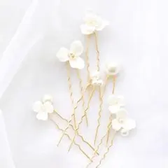 ヘッドドレス　フラワー　パール風　ヘアピン　結婚式　ブライダル　パーティ 104