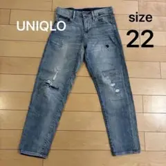 ユニクロ　スリムボーイフレンド　テーパードダメージジーンズ　サイズ22