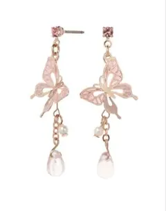 【ピアス】crystal Jewel 蝶々ピアス ピンク スワロフスキー