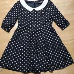 引っ越しセール！お値下げ！ダズリン★黒 水玉 ワンピース S 襟 丸襟 発表会