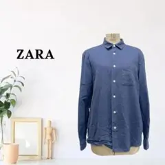 zk858【M】ZARA シャツ 長袖 無地 ポケット付き