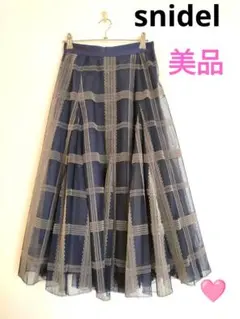 SNIDEL 美品 フロッキーチュールスカート ネイビー サイズ0
