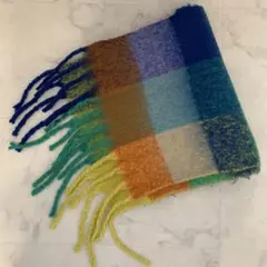 チェック柄マフラー フリンジ付き