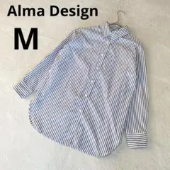 Alma Design アルマデザイン 長袖 シャツ ストライプ柄 ネイビー M