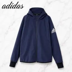 adidas アディダス 裏起毛防寒フードジャケット M 紺 ポケットあり