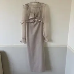 薄ピンクシースルー袖 マキシドレスのサムネイル