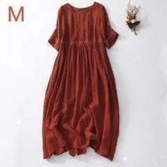 ワンピース　刺繍　M　レッド　民族柄　エスニック　夏