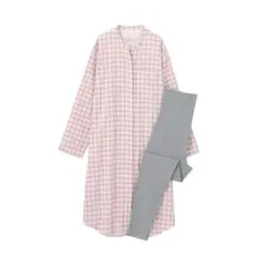 【美品】脇に縫い目のない二重ガーゼ長袖パジャマ　マタニティSピンクMUJI