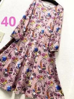 スーパービューティー♡ バルーン袖　ウェストリボンフラワープリントワンピ