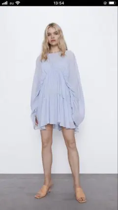 ZARA ライトブルー ドレープデザイン ミニワンピース