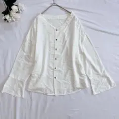 メルローズクレール　ノーカラーオーバーサイズＶネックブラウス（F）長袖　白