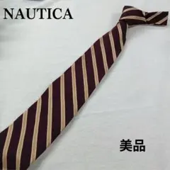 w*n様 ノーティカ　ネクタイ　えんじ　ストライプ柄　シルク　絹【n2588】