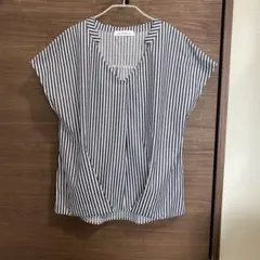 GREEN LABEL RELAXING ストライプVネック フレンチ半袖シャツ