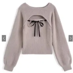 GRL フロントオープンリボンシャギーリブニットトップス pm828 ピンク