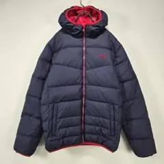 美品　PUMA　ダウンジャケット　S　刺繍　ロゴ　状態良好　ネイビー　人気　古着
