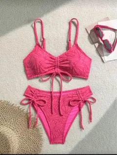 ピンクフラワー模様セパレート水着