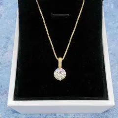 096N【高級感】K18コート 一粒CZダイヤネックレス SV925 ゴールド