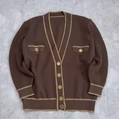 80s ニットカーディガン レトロガール アンティーク デザインボタン 古着