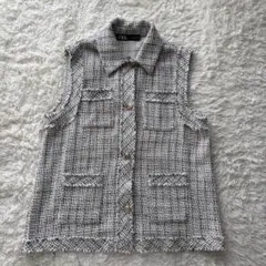 星玲奈 グレー ノースリーブベスト LL ファンシー ツイード ジレ