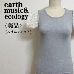 美品　アースミュージック&エコロジー　レースパフ袖Tシャツ グレー S ピチT