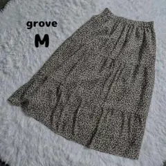 ワールドgroveグローブ ウエストゴム仕様レオパード柄ティアードスカート