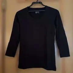 無印良品 あったか綿 厚手 ブラック 8分袖 UネックTシャツ S