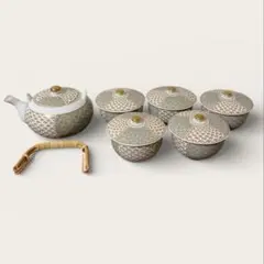 未使用品　深川製磁　梅菊地紋　金彩　茶器セット　湯呑　茶器揃　急須セット