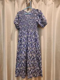 H&M　エイチアンドエム　花柄 半袖　パフスリーブ　ロングワンピース