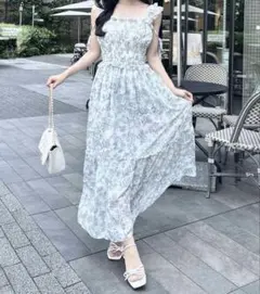 ココディール 花柄 シフォン プリーツ ロングワンピース ペチコート付