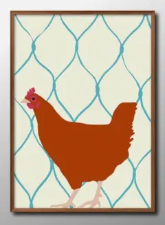 15389■ポスター アート 絵画『 鶏　ニワトリ』A3 マット紙
