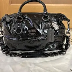 COACH ブラック パテントレザー ハンドバッグ