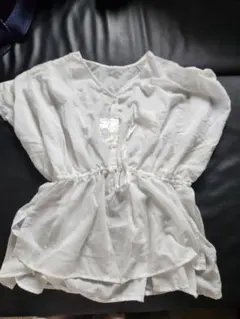 新品　アズール　ホワイト 半袖 シャツ・ブラウス ウエストゴム