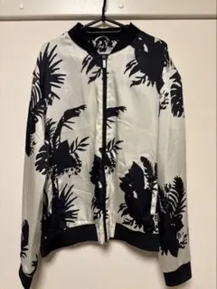 ZARA XLサイズ 植物柄 ブルゾン ホワイト/ブラック