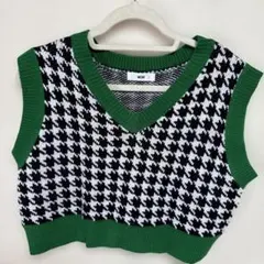 ハウンドトゥースパターン ニットベスト