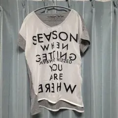 MaoWao 異素材切替 ロゴTシャツ グレー×ホワイト