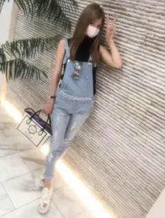 Rady ビジュー付き デニムサロペット
