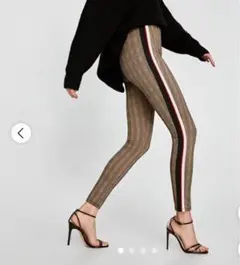 ZARA BASIC チェック柄 サイドストライプ パンツ