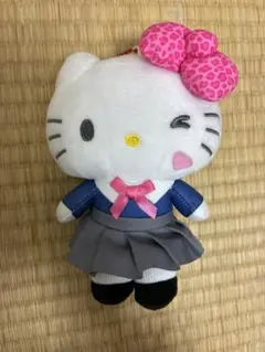 ハローキティ 制服 ギャル マスコットポーチ ヒョウ柄リボン