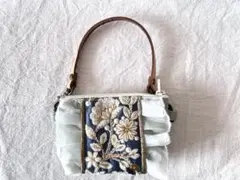 【インド刺繍リボン】ミニバッグ風キーホルダーポーチ