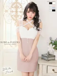 ROBEdeFLEURS首元クロスデザインドット柄オフショルダータイトミニドレス