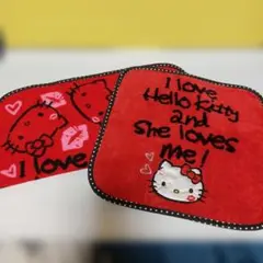 キティ タオル ２枚セット プチタオル ハンドタオル 赤黒