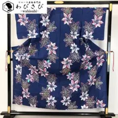 夏着物 浴衣 花模様 濃紺色 K-4840 楽天市場】【お得なクーポン配布中】 夏着物 浴衣 花模様 濃紺色 K