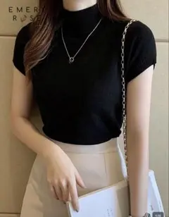 SHEIN シーイン ハイネック 半袖ニットトップス ブラック XS