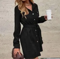 ボタンワンピース　ワンピース　黒