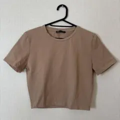 ZARA クルーネック 半袖 Tシャツ ミニ丈 ベージュ Mサイズのサムネイル