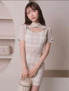 LIP SERVICEチェックジャガードデコルテオープンワンピース