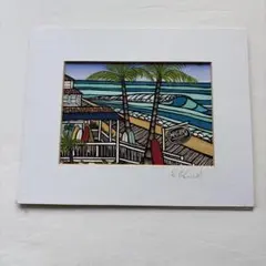 専用】ハワイ 直筆あり ヘザーブラウン ビーチ風景 絵画 ALOHA額付き