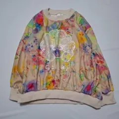 スカラー　マーク裏ボアプルオーバー 　アイボリー　花柄　マルチカラー