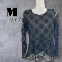 【ZARA KNIT】シアーレース ペプラム 長袖 トップス ブラック 花柄のサムネイル