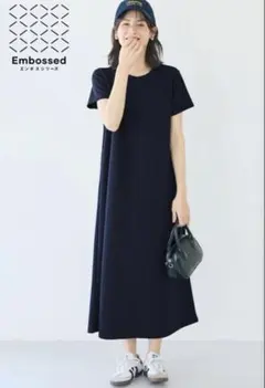 coca エンボスシリーズ 半袖 ロングワンピース
